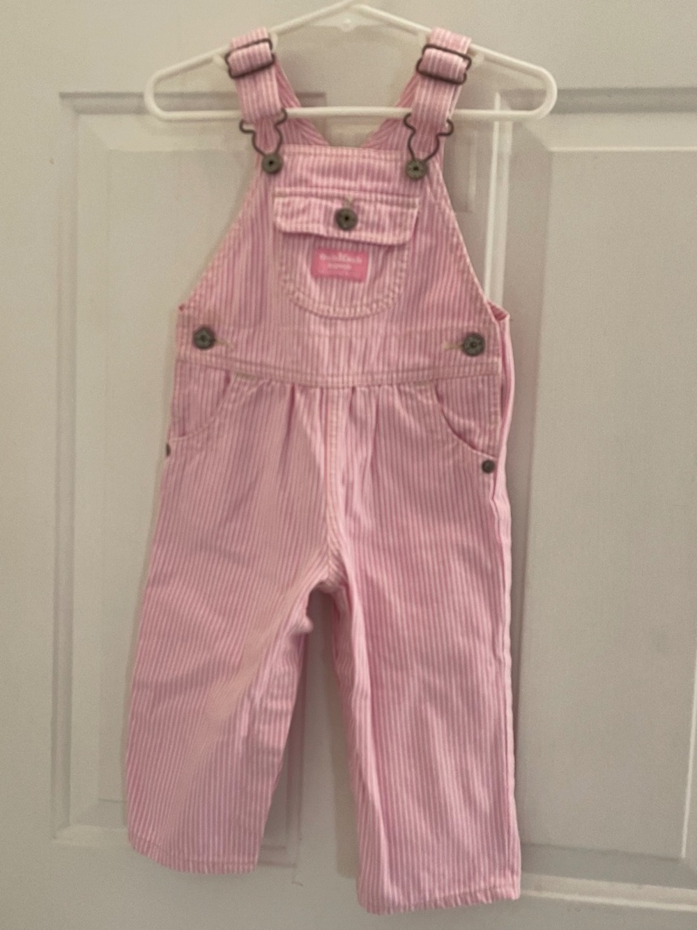 Vintage OshKosh B'gosh Pink Striped Vestbak Overalls 12 mo - Picture 9 of 11